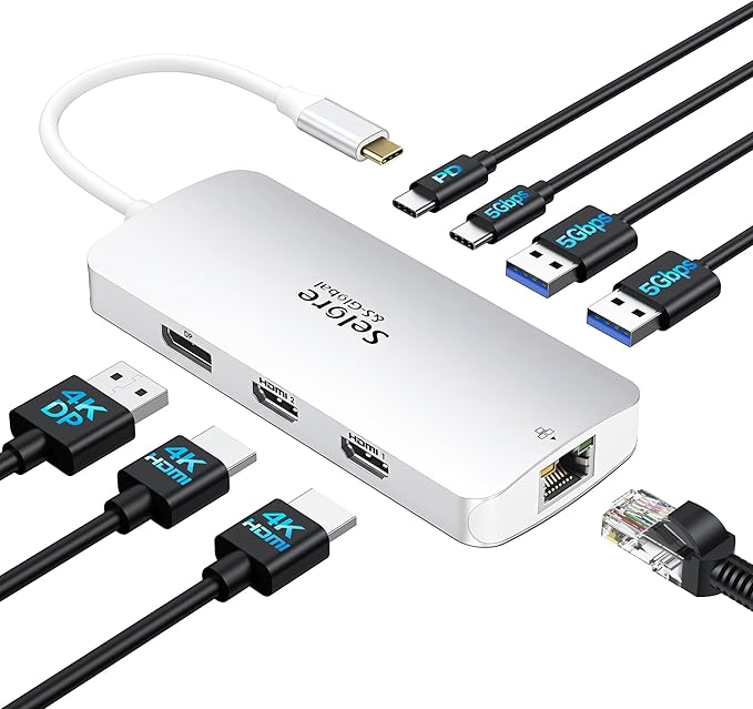 USB C Docking Station Dual Monitor, Selore Docking Station 3 Monitors Triple 4K by SeloreS-Global