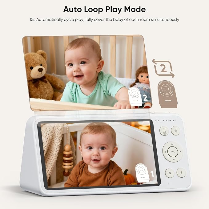 bonoch 2K Baby Monitor with 2 Cameras, 5.5" Split Screen Dual Video Monitor - Image 5