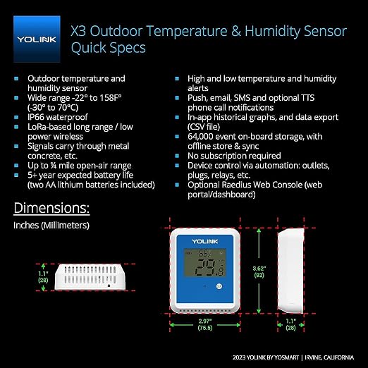 YoLink X3 Temperature & Humidity Data Logger, Hygrometer, Thermometer, 1/4 Mile - Image 3