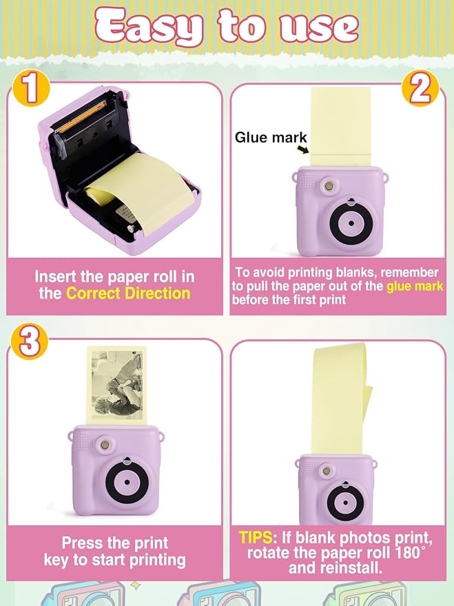 9 Rolls Kids Instant Camera Print Refill Paper- 1''×2.2'' Photo Printer Thermal - Image 7