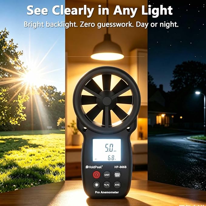 HoldPeak 866B Digital Anemometer, Handheld Wind Speed CFM Meter, HVAC Air Flow - Image 6