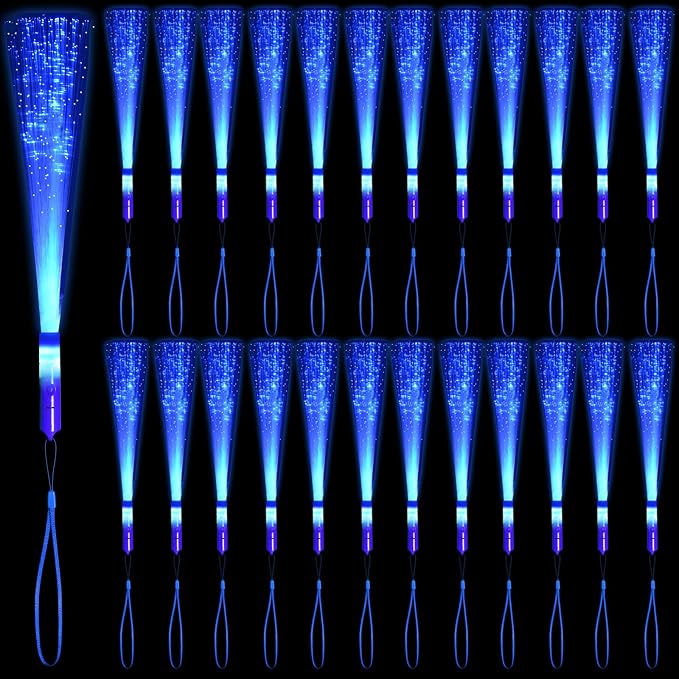 12 Pack Blue Glow Fiber Optic Wands Bulk Light Up Wand Glow Sticks by NUDALA