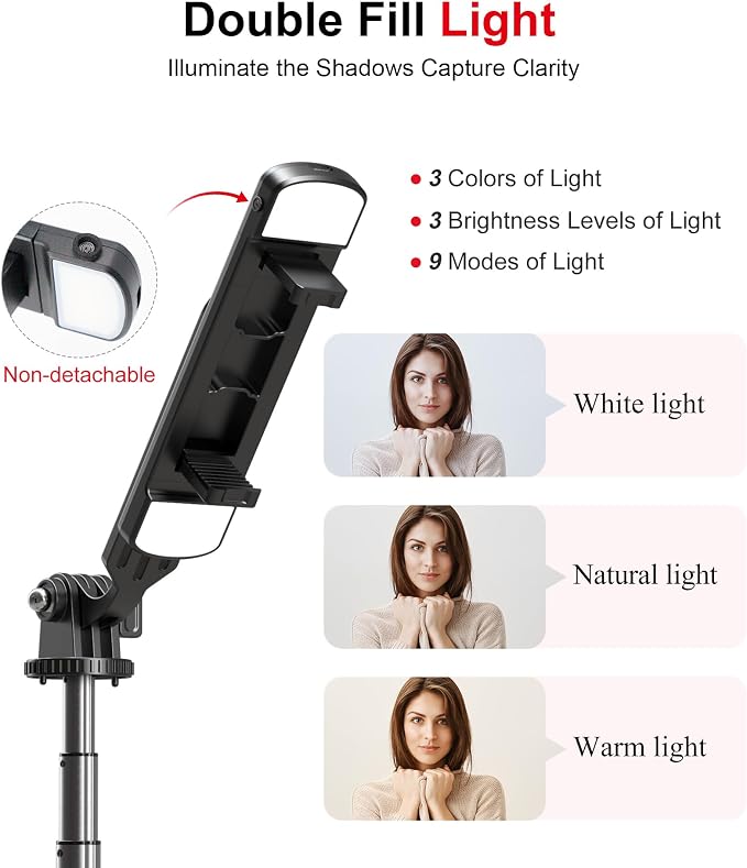 Selfie Stick Phone Tripod with Remote and LED Fill Lights - Image 4