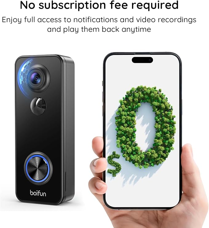 BOIFUN Video Doorbell Camera Wireless, 180° Wide View, 2K HD, No Subscription - Image 3