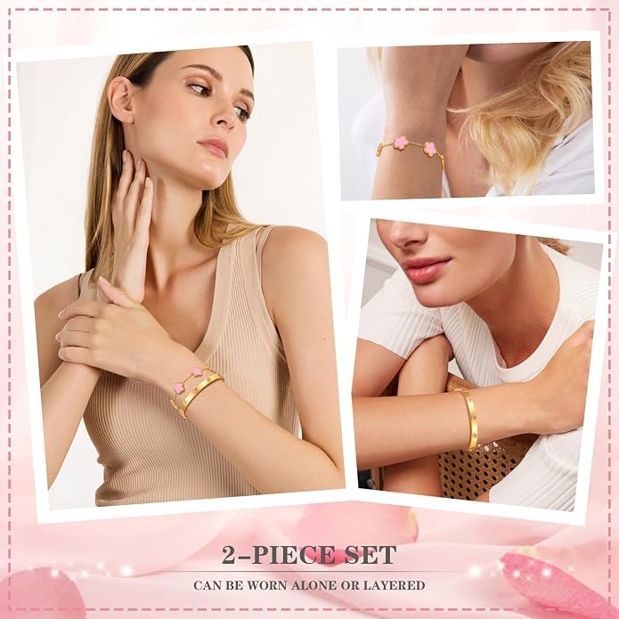 MPRAINBOW Womens Stackable Gold Bracelets Jewelry, 18K Gold Plated Floral - Image 3