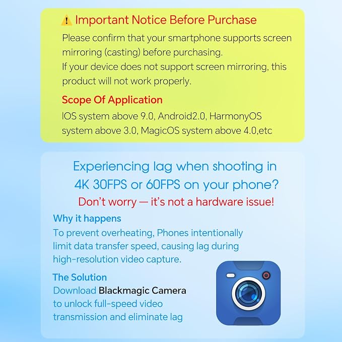 Vlog Selfie Monitor Screen iPhone, 4K 60fps Recording, Wireless Screen Mirroring - Image 8