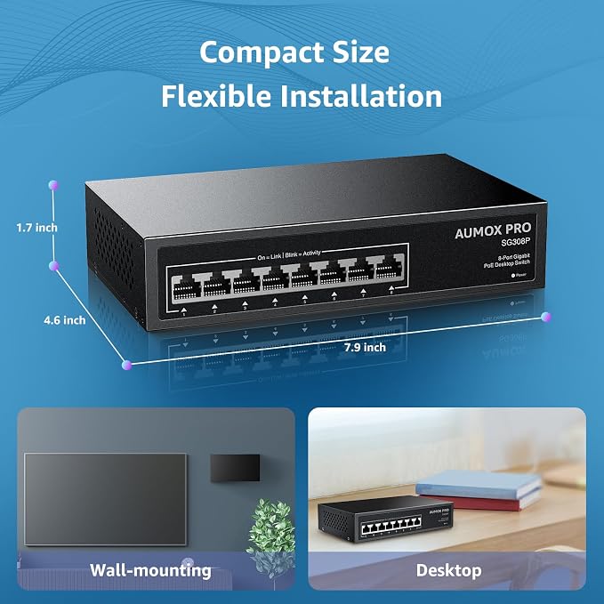 8 Port PoE Switch Gigabit 120W, Gigabit Unmanaged Ethernet Switch, Plug & Play - Image 6