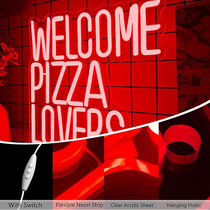 Welcome Pizza Lovers Neon Light, Family Restaurant Entertainment Room Food - Image 3