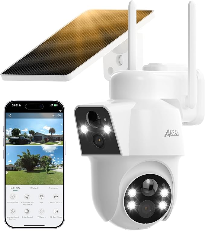 ANRAN Dual-Lens Solar Security Camera, 3MP Wireless Outdoor Camera by ANRAN
