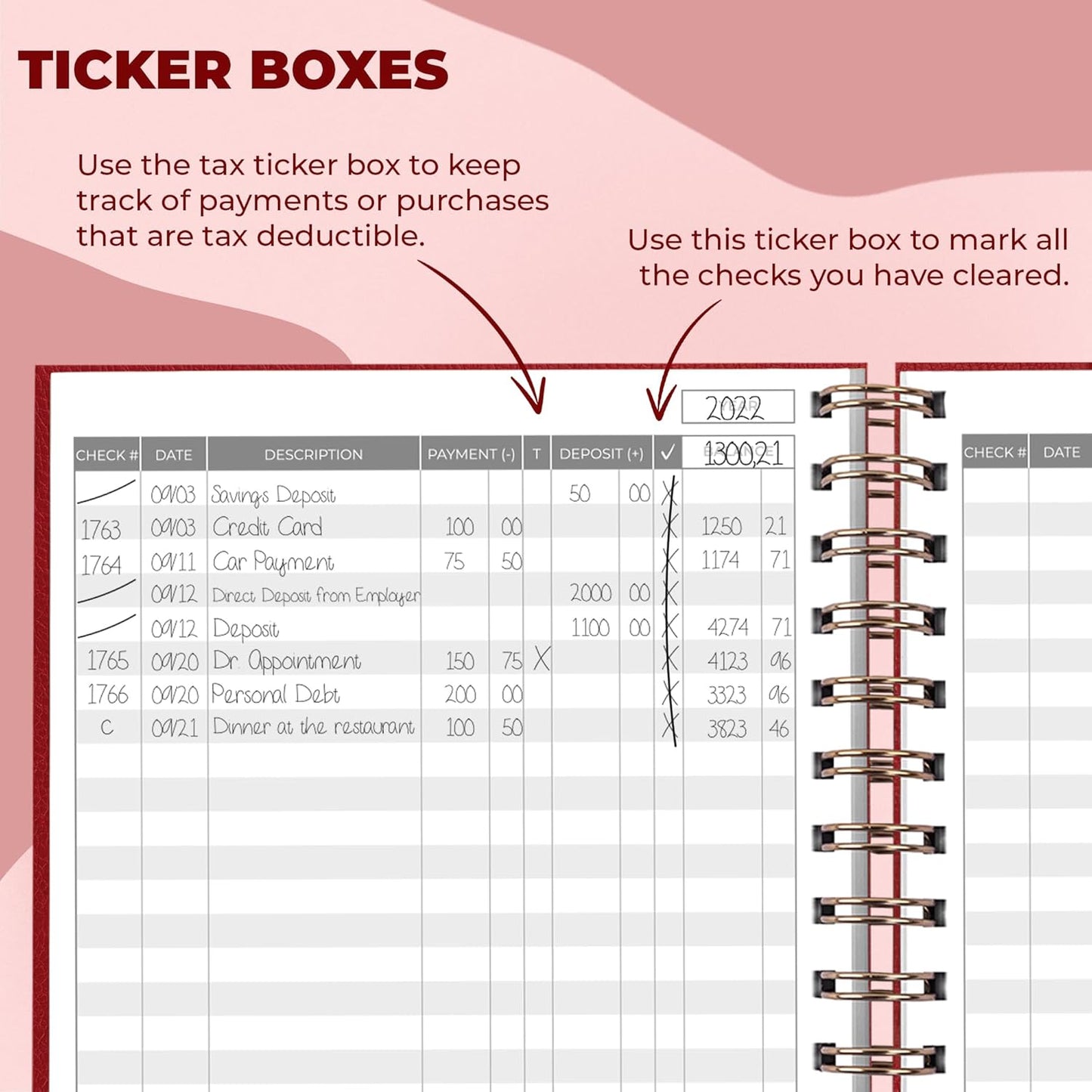 Clever Fox Check Register for Personal Checkbook – Checking Book Register – Checkbook Register – Accounting Ledger Book – 3968 Entry Lines, 6.1" x 8.3", Spiral Binding, Hardcover, Red