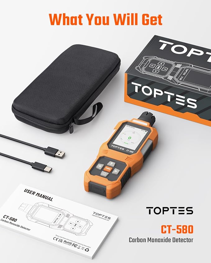 TOPTES CT-580 Portable Carbon Monoxide Detector, Rechargeable CO Detector - Image 8