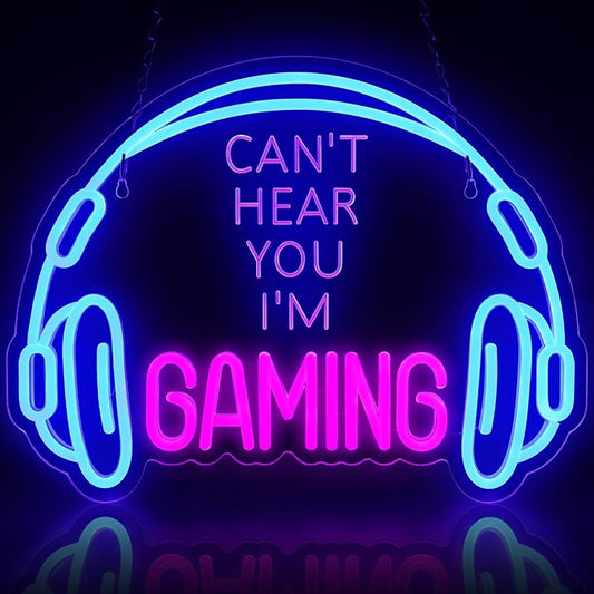 Gaming Neon Sign, Large Bright and Dimmable Colored LED Headset Gamer Neon by ReyeeInc
