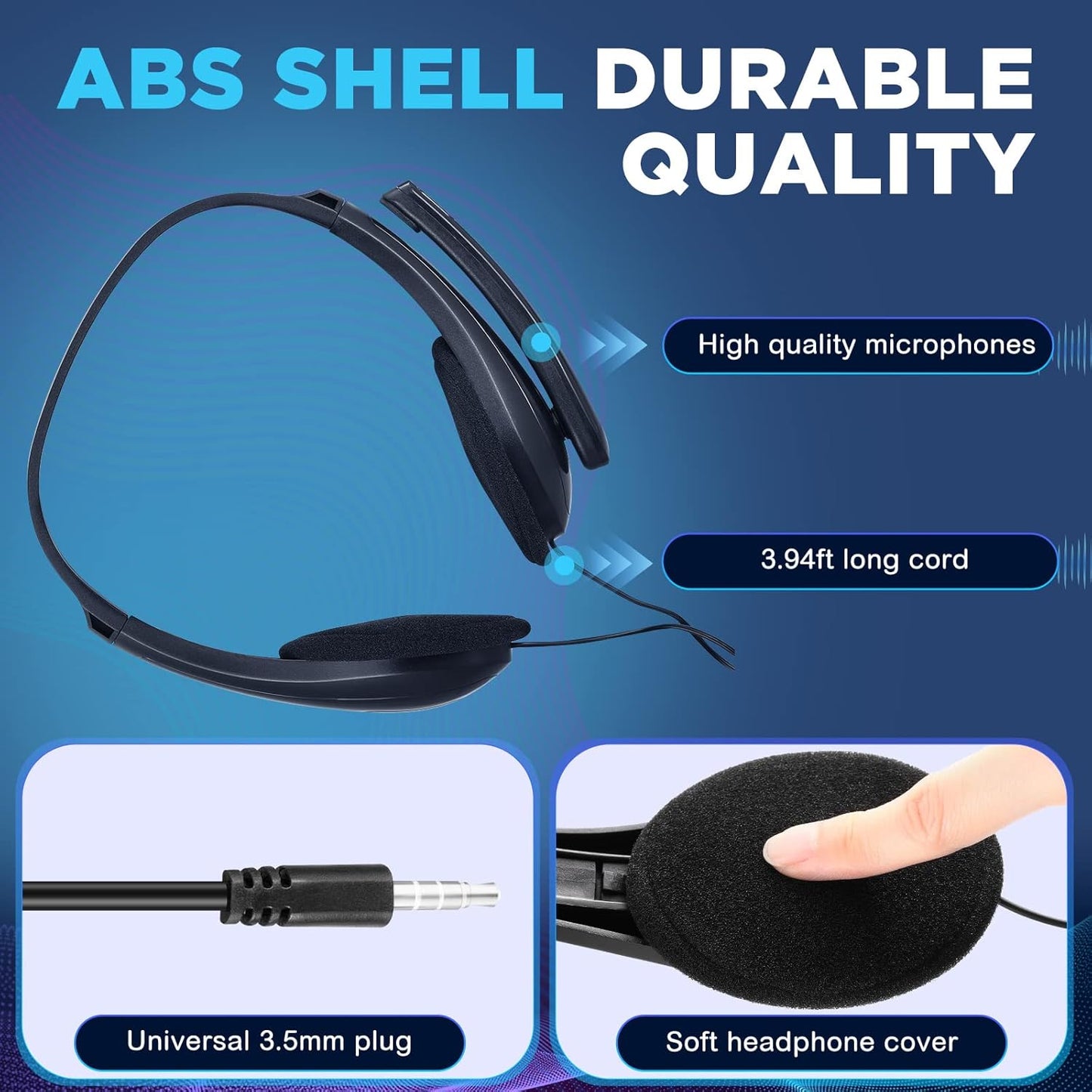 Yunsailing 20 Pack Bulk Classroom Headphones with Microphone Students Kids Wired School Class Set Headphones for School Library Computer Office Adults 3.5 Jack Universal Plug(Black)
