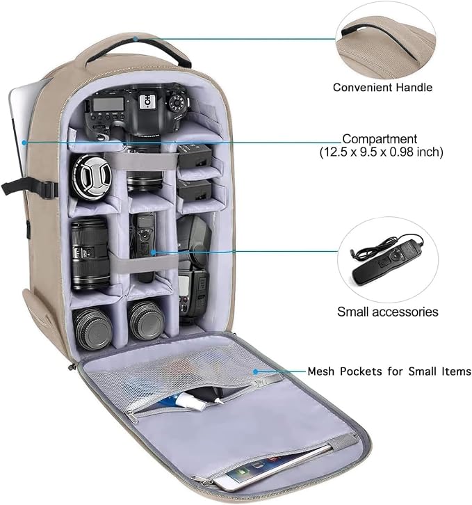 MOSISO Camera Backpack, DSLR/SLR/Mirrorless Photography Camera Bag Full Open - Image 2