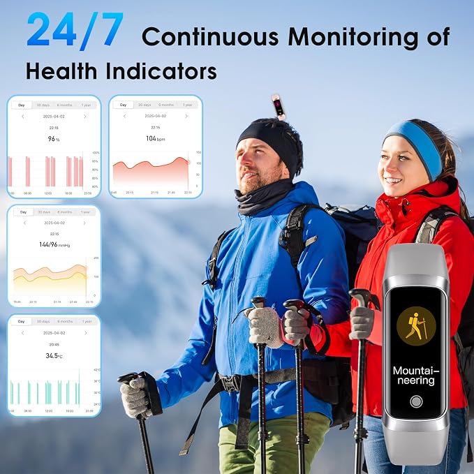 Fitness Tracker, 24/7 Heart Rate Blood Oxygen Blood Pressure Body Temp Monitor - Image 2