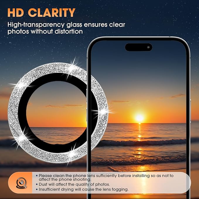 for iPhone 16 Pro/16 Pro Max Camera Lens Protector Bling Individual Metal - Image 3