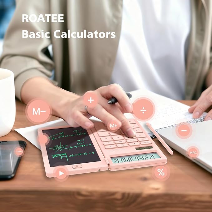 Desk Calculators with Erasable LCD Notepad ROATEE Basic Calculators Pink Cute - Image 2