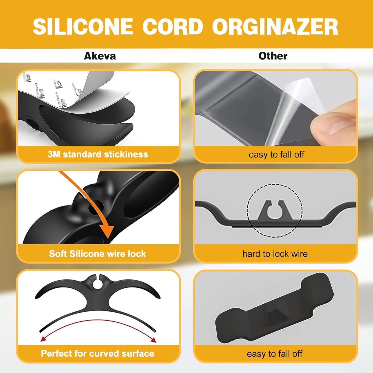 Cord Organizer for Kitchen Appliances, 4 Pack Black Appliance Cord Organizer, Command Hooks, Cord Wrapper, Cord Keeper, Cord Holder Stick On Kitchenaid Mixer, Instant Pot, Pressure Cooker
