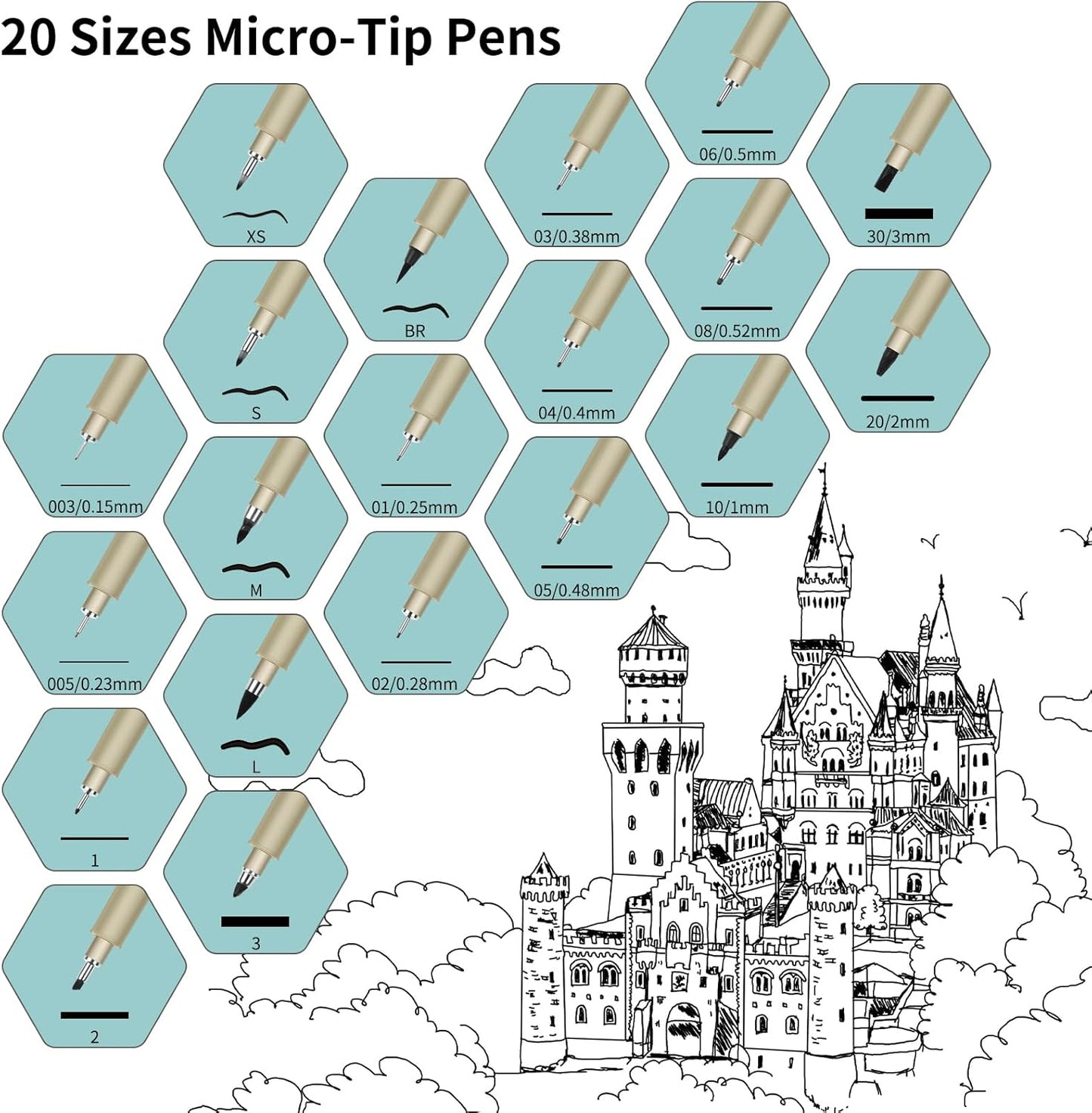 30 Micro Pen, 6 Pack Black Fine Point Pen with Waterproof Archival Ink, 3mm Fineliner Ink Pens for Artist Illustration, Sketching, Anime, Manga, Technical Drawing and Scrapbooking