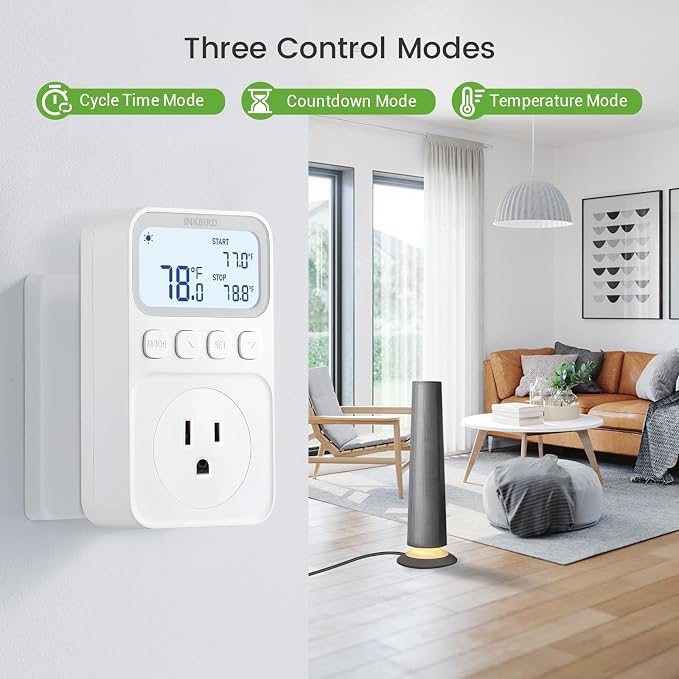 INKBIRD Plug in Thermostat 15A 1800W, Programmable Heating Cooling Digital - Image 2