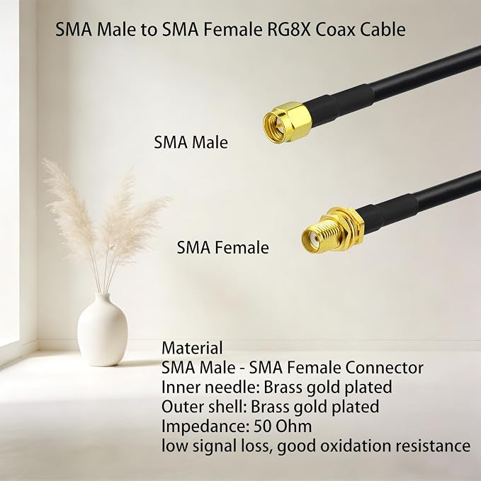 Superbat SMA Male to SMA Female Bulkhead RF Coaxial Cable RG8X Cable 15ft + - Image 2