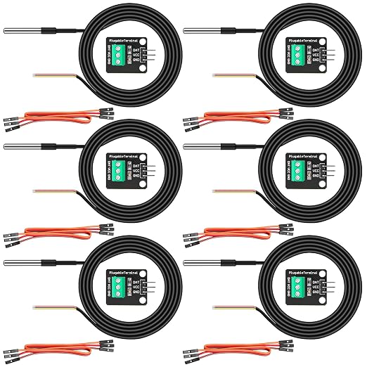 6 Pack DS18B20 Temperature Sensor High-Accuracy Stainless Steel Temperature by YELUFT