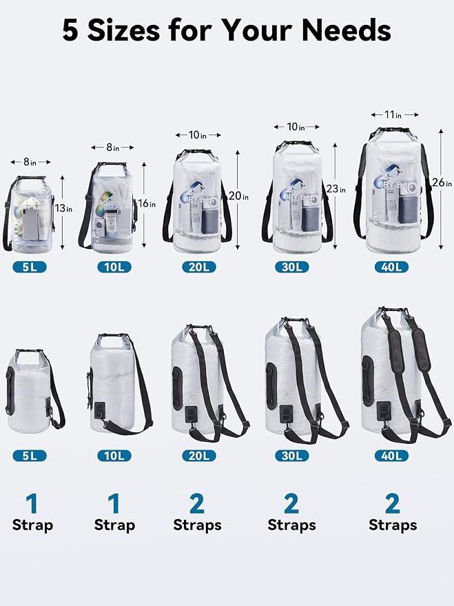 HEETA Dry Bag Waterproof for Women Men, 5L/10L/20L/30L/40L Roll Top Lightweight - Image 2