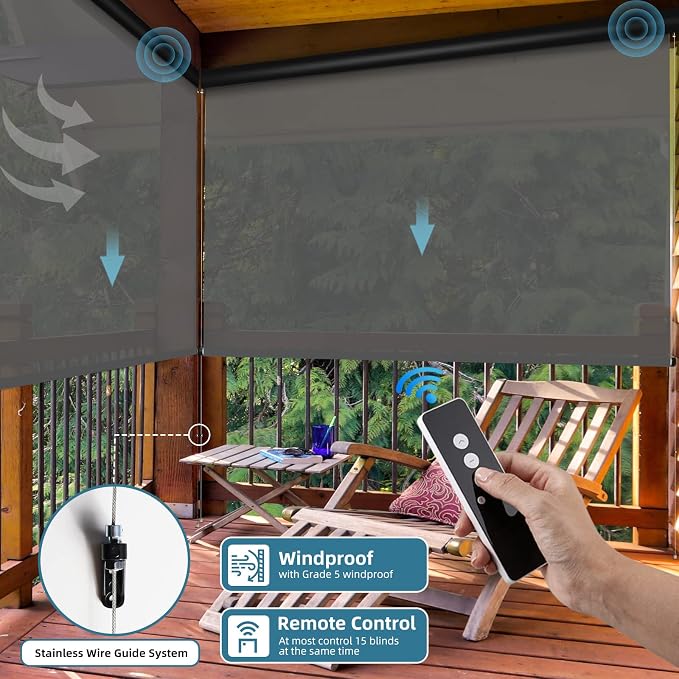 SmartWings Motorized Outdoor Patio Shades Roll Up Blinds - Image 3
