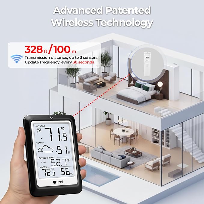 Indoor Outdoor Thermometer Hygrometer Wireless Weather Station, Temperature - Image 3