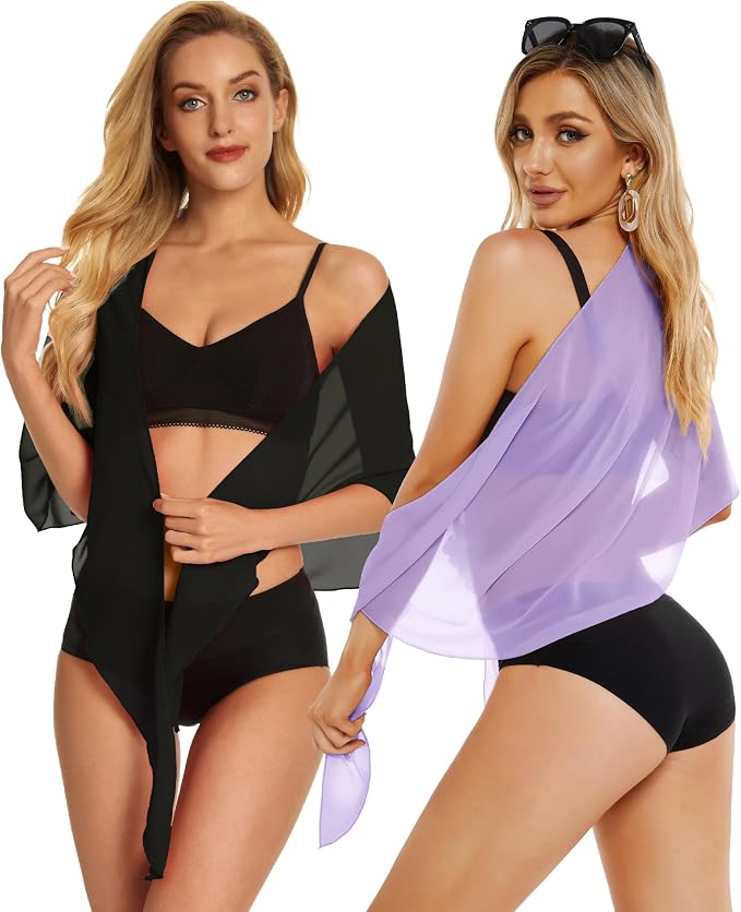 CHICGAL 2 Pieces Women Beach Sarong Bathing Suit Wrap Skirt Sheer Bikini - Image 3