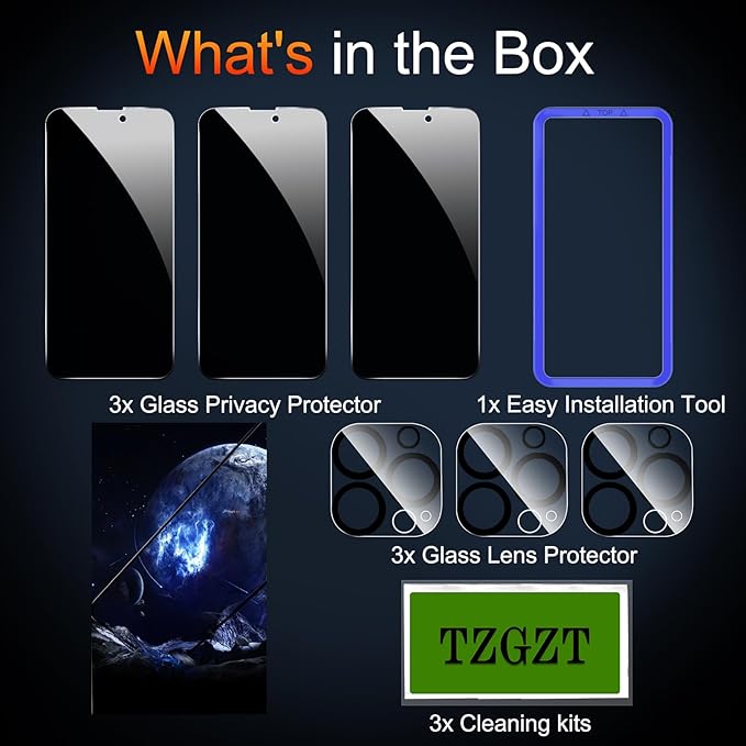 TZGZT 3 Pack Privacy Screen Protectors - Image 2
