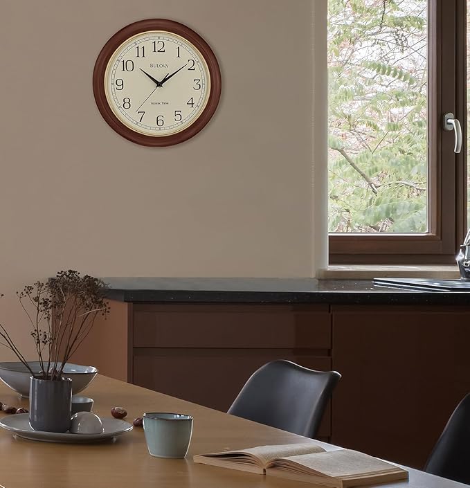 Bulova Atomic Time 2 Analog Wall Clock C5004 | 12.4" Wooden Frame, Sets Time - Image 3