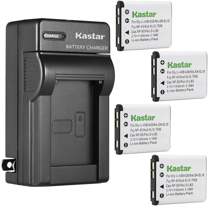 Kastar 4-Pack Li-42B Battery and AC Wall Charger Replacement by Kastar