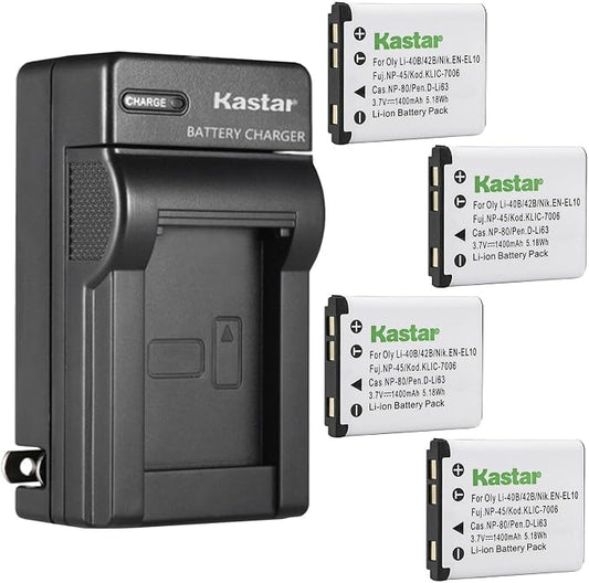 Kastar 4-Pack Li-42B Battery and AC Wall Charger Replacement by Kastar