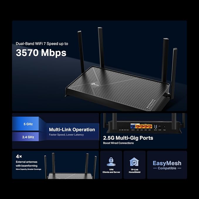 TP-Link Dual-Band BE3600 Wi-Fi 7 Router Archer BE230 | 4-Stream | 2×2.5G + 3×1G - Image 2