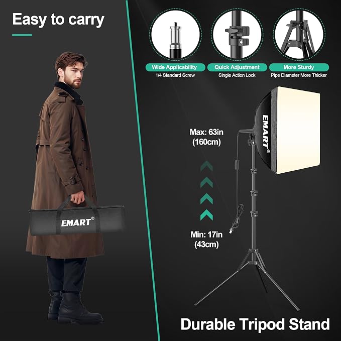 EMART Softbox Photography Lighting Kit, 50W 3000K-6000K LED Bulb - Image 5