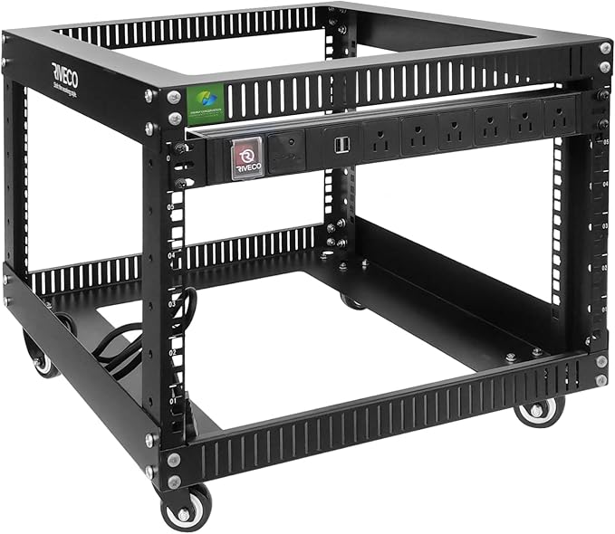 RIVECO 6U Server Rack with Wheels Open Frame Networking Rack+ PDU 8 Outlets Set by RIVECO