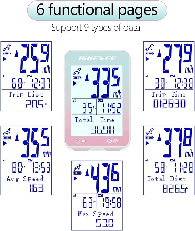 GPS Bike Computer Wireless Bicycle Speedometer Odometer 9 Languages Auto - Image 2