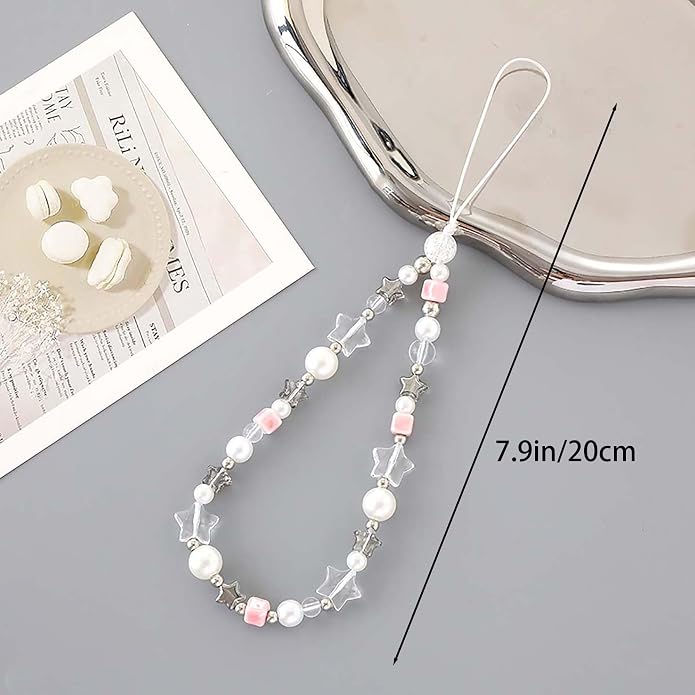Beaded Phone Charm Lanyard Strap Girly Style Fixed Beads Pearl Lanyards - Image 5