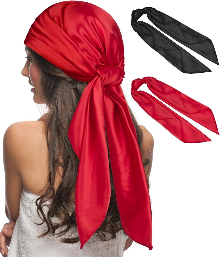 Senker Fashion 35" Head Scarf for Women, Pirate Costume Accessories Silk Red by SenkerFashion