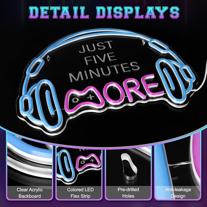 Gaming Neon Sign, Large Bright and Dimmable Colored LED Headset Gamer Neon - Image 5