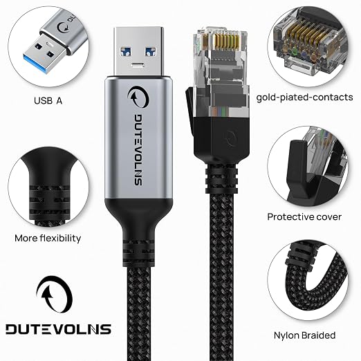 USB to Ethernet Cable 6.6 FT, USB 3.0 A to RJ45 Male Nylon Adapters, Gigabit - Image 6
