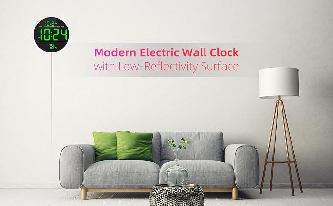 Digital Wall Clock with Large LED Display, Temperature, Auto-Brightness | Small - Image 6