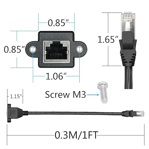 2Pcs Cat6 Ethernet Extension Cable 1FT, RJ45 Male to Female Ethernet Panel Mount - Image 5