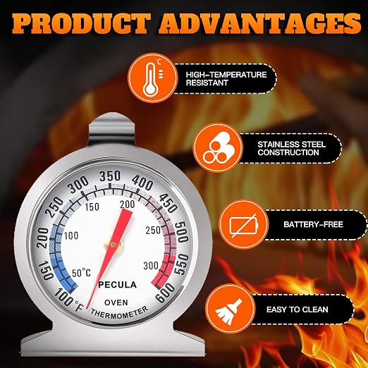 Stainless Steel Oven Thermometer 50-300°C/100-600°F, Analog Instant Read - Image 5