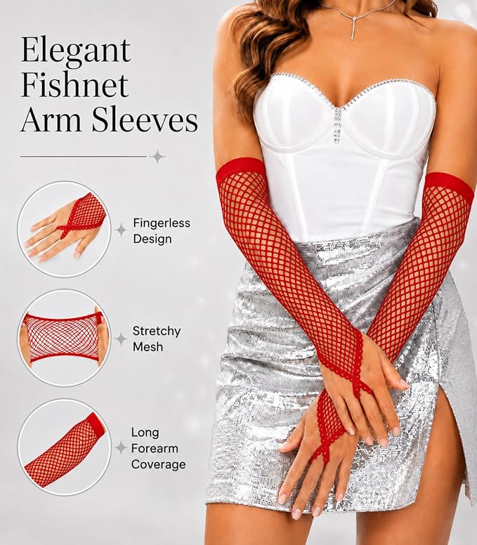 Seeksmile Women's Girls 80's Theme Party Emo Fingerless Arm Fishnet Gloves - Image 5