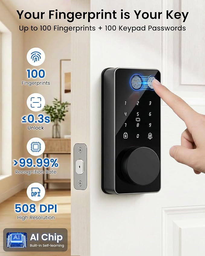 Smart Deadbolt Lock with 2 Knobs, 5-in-1 Keyless Entry Door Lock with - Image 3