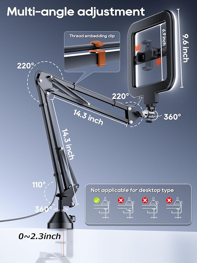 12'' Selfie Ring Light with Clamp Stand - Image 6