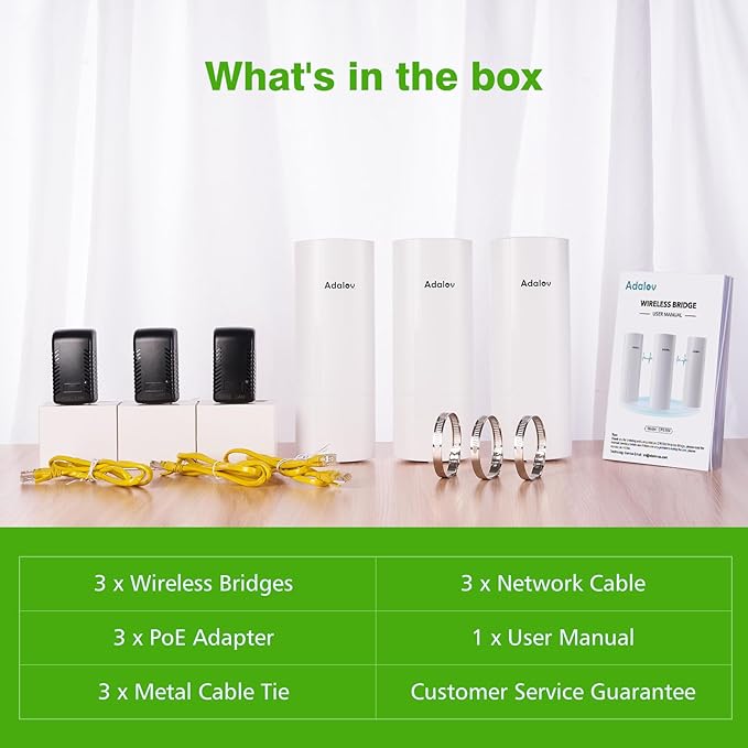 AdaLov 3PCS Wireless Bridge Kit, Gigabit Point to 2 Points Outdoor WiFi Bridges - Image 7