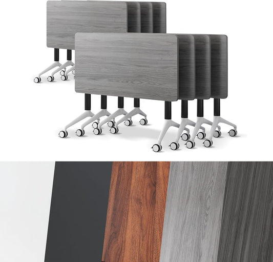 Conference Room Table, Folding Conference Tables,Thicken Grey Tabletop,Flip Top Wooden Seminar Meeting Room Table for Conference Room Offices (8, Grey, 55.1”)